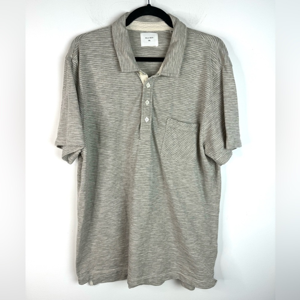 Billy Reid Tan Polo thin Stripe XXL
